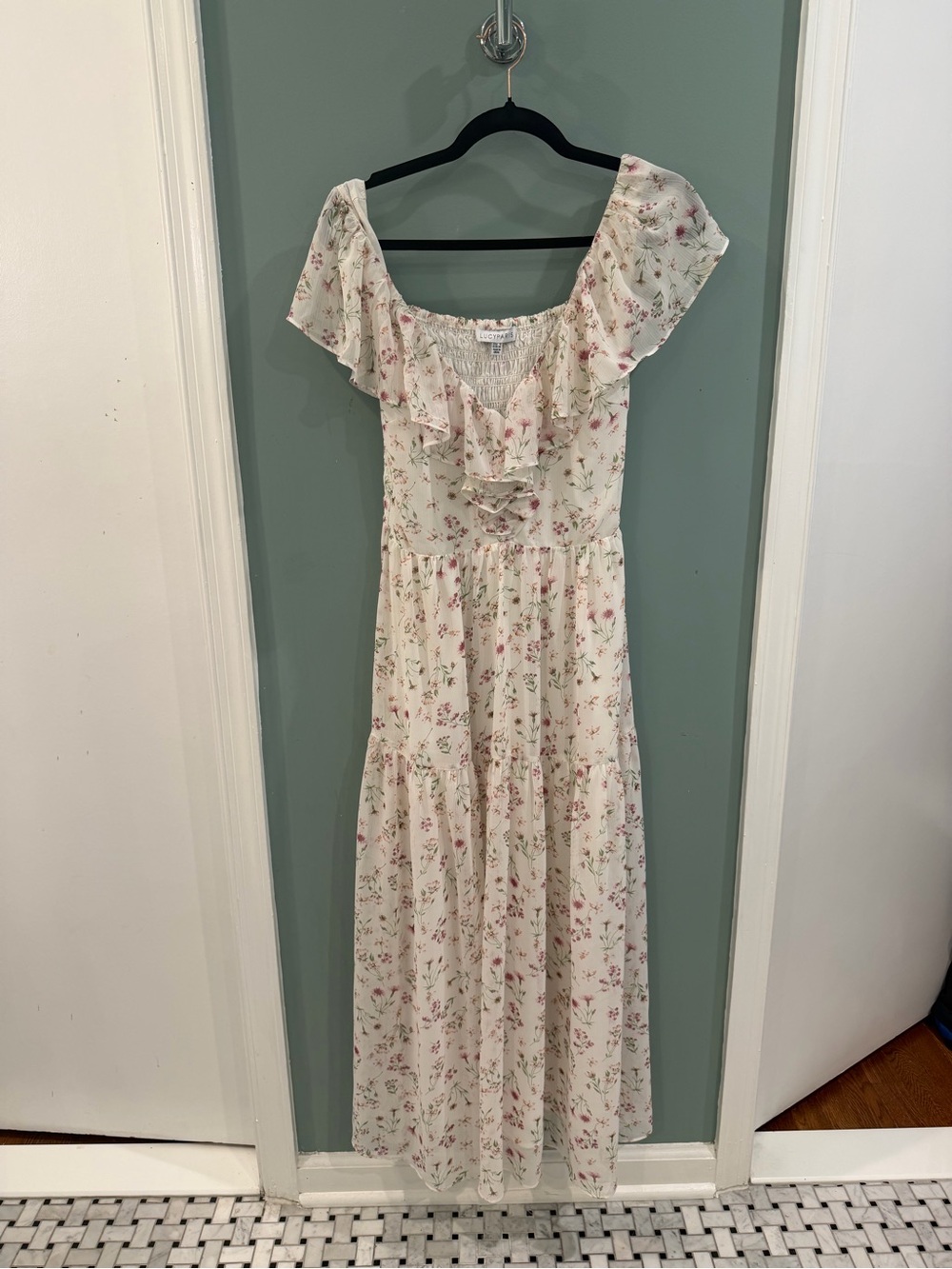 Lucy Paris Cream Maxi Dress with Pink Floral Print